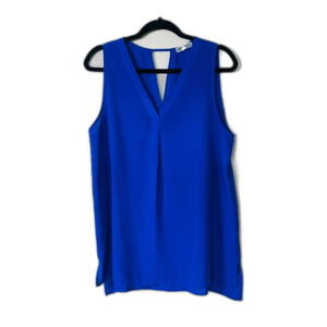 Pleione Royal Blue Sleeveless Blouse Work Career Party EUC V Neck Chic Large